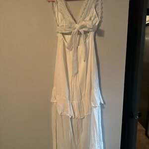 Elegant White Lace Trim Maxi Dress